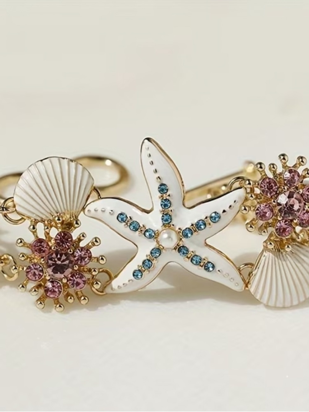 New Starfish & Shell Statement Bracelet Purple Blue & White  Beach Inspired